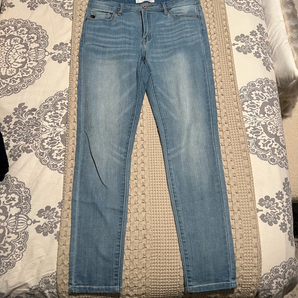 Gently worn light wash jeans.